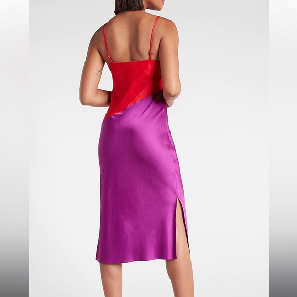 Express - Satin Color Block Midi Slip Dress - Purple Crush - Size S - New - Picture 2 of 3